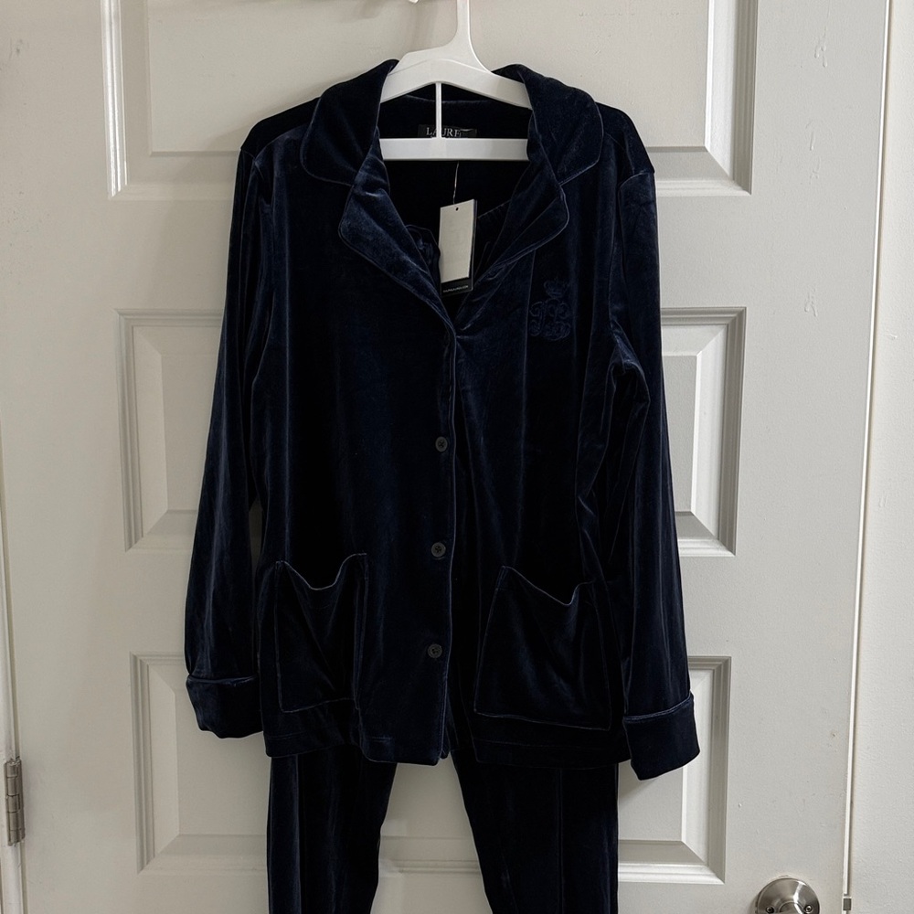 Lauren Ralph Lauren Women's Navy Velvet Pajama Set